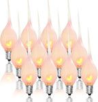 12 Pack Flicker Flame Silicone Candle Lights Bulbs, C7 Clear Silicone Flickering Halloween Decorations Lights Replacement Bulbs for Electric Candle Lamps, Chandelier, E12 Candelabra Base, 1 Watt