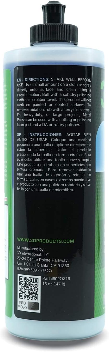 3D Metal Polish – Heavy Duty Car Metal Polish for Aluminum, Chrome, Brass, Copper, Silver – Removes Oxidation, Tarnish & Stains – 16oz – Made in USA