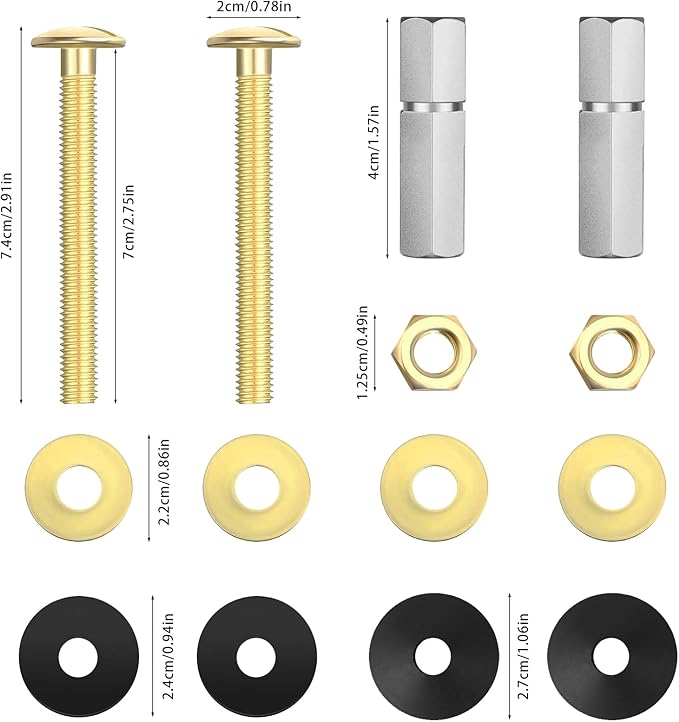 2 PCS M8 Universal Toilet Tank Bolts Replacement, Heavy Duty Stainless Steel Toilet Tank to Bowl Bolt Kit with Rubber Washers Gasket and Extra Long Downlock Nuts, Non-Slip Washers-Double Nut Design