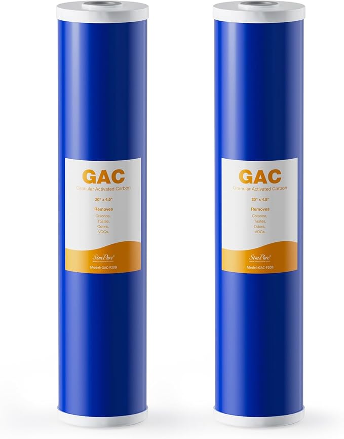 SimPure GAC Filter 20 x 4.5 inch Whole House Water Filter | Granular Activated Carbon Filter Replacement for DB20P, GAC-20BB, RFC20-BB (2 Pack)