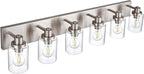6 Light Vanity Light Brushed Nickel Bathroom Lighting Fixtures Over Mirror, Modern Bathroom Light with Clear Glass Shade, Farmhouse Vanity Lights