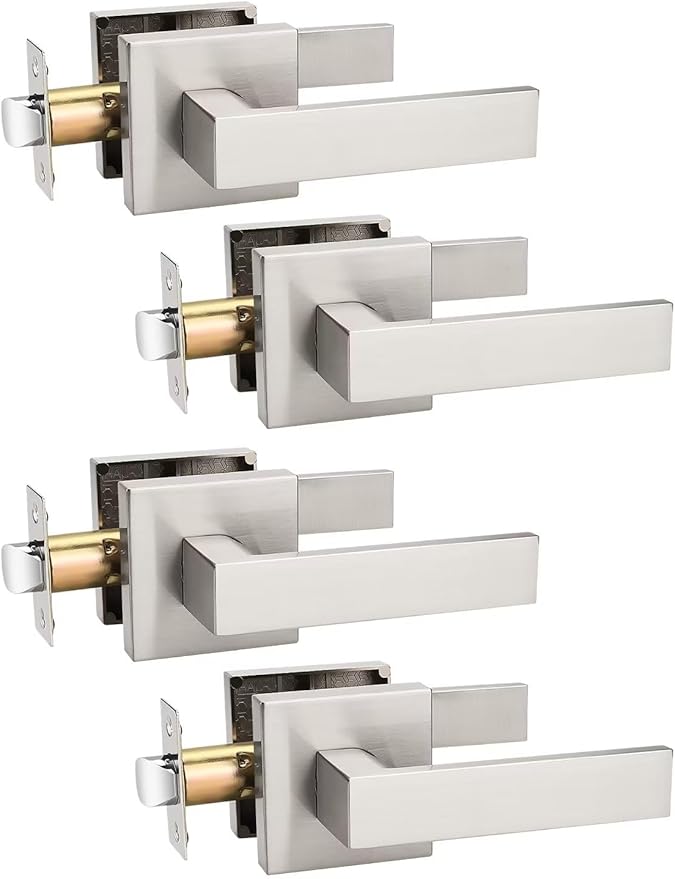4 Pack Brushed Nickel Passage Door Levers Interior Door Handles, Heavy Duty Closet Hallway Door Handle Sets