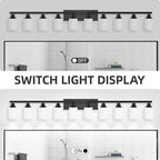 10 Light Bathroom Vanity Lights Over Mirror, 65.4 inch Black Vanity Lights Fixtures with White Glass Shades Matte Black Modern Vanity Lights Black Bathroom Wall Lighting for Mirror Bedroom