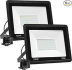 2 Pack 100W LED Flood Light Outdoor,10000LM Work Spotlight with US Plug,6000K Daylight White,IP66 Waterproof Exterior Security Floodlights for Yard,Garden,Backyard,Patio,Stadium,Parking Lot