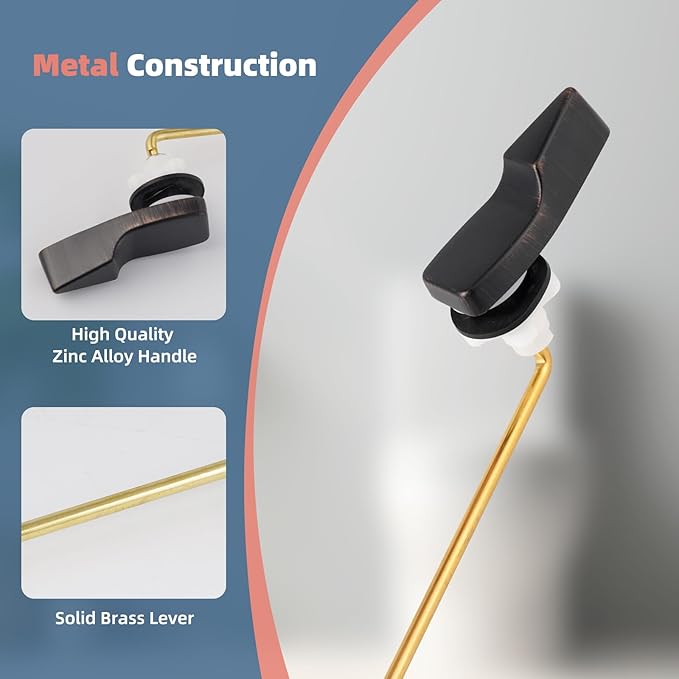 Universal Toilet Handle Replacement Kit, Front Mount Toilet Trip Lever Compatible with American Standard Toilet, Brass Toilet Flusher Replacement with Stainless Steel Flapper Chain, Oil Rubbed Bronze
