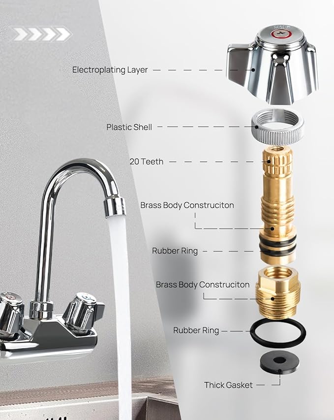 4" Brass Faucet Handle Cartridge Replacement Stem Assembly Faucet Valves Hot and Cold Knob Handle Kit with Stem for Kitchen & Bathroom Knob Handles
