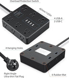 Power Strip Flat Plug with 12 Outlets 6 USB(2 USB C),SMNICE Surge Protector Charging Station with Overload Protection,5ft Extension Cord Widely Spaced Multiple Outlets for Home Office Dorm,Black
