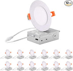 ZYC 4-Inch LED Recessed Lighting - 9W Ultra-Thin LED Ceiling Lights,2700-5000K Selectable,5CCT Dimmable Canless Wafer Downlight,800LM High Brightness,Dimmable Can Lights,Pack of 12 White.
