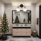 Minimalist Matte Black Metal Finish Glass Globe Double Wall Sconce, 17 Inch Hand-Polished Vanity Light with Milky Glass Shade Over Mirror, Wall Light for Hallway, Bathroom (Milk Glass-Matte Black)