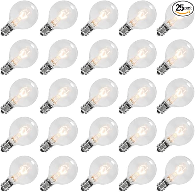 GOOTHY G40 Replacement Bulbs, 120V 5W Incandescent Light Bulbs, E12 Candelabra Base, 1.5 Inch Clear Globe Replacement Light Bulbs for Indoor Outdoor String Lights, Warm White -25 Pack