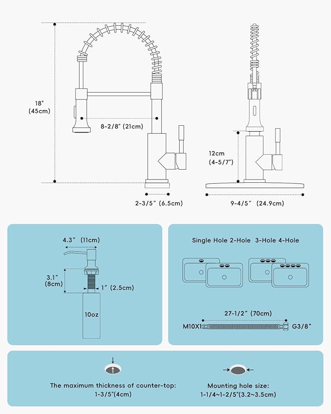 APPASO Black Kitchen Faucet with Soap Dispenser and Pull Down Sprayer, SUS304 Stainless Steel Commercial Single-Handle Spring Faucet for Kitchen Sink, Matte Black