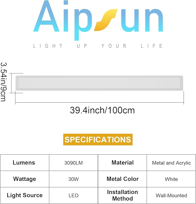 Aipsun 2 Pack Outdoor Wall Lights, LED Exterior Light Fixtures Wall Mount, Modern Porch Lights Wall Sconce, Long LED Linear Outside Lighting for Garage, Front Door 3000K