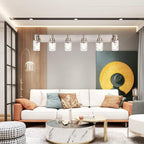 BONLICHT Mid-Century Bathroom Vanity Wall Light with Clear Water Glass, Farmhouse 6 Light Bath Lighting Over Mirror Modern Brushed Nickel Sconce Wall Lamp for Dining Room Dressing Table Vanity Table