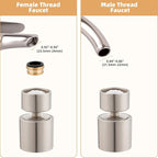 Hibbent NSF/ANSI/CAN 61 Certified Faucet Aerator, CUPC Certification 360 Degree Swivel Kitchen 2-Flow Sprayer Splash-Proof Water Saving Faucet Extender- 55/6 Inch-27UNS Female Thread, Brushed Nickel