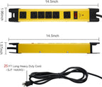 Heavy Duty Power Strip Surge Protector - 6 Outlet Industrial Strip with 15A, 25 FT Cord, 1200 Joules - ETL Listed Yellow Metal for Shop, Workshop, Garden