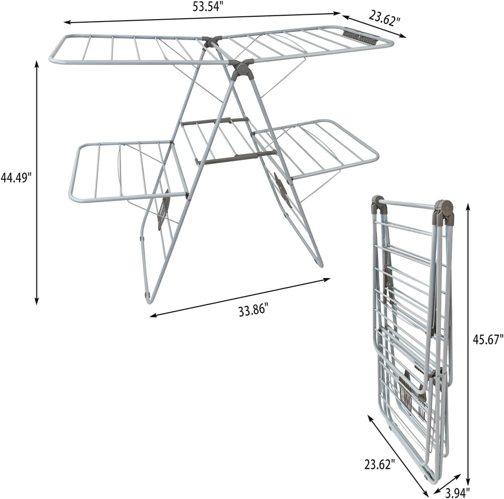 Large Capacity Double Drying Rack, Folding Rustproof Drying Rack with Non-Slip Clips and Drainage Shoe Rack, Height Adjustable, Airy and Quick Drying, Suitable for Balcony and Outdoor Use