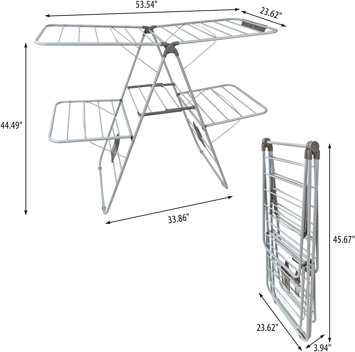 Large Capacity Double Drying Rack, Folding Rustproof Drying Rack with Non-Slip Clips and Drainage Shoe Rack, Height Adjustable, Airy and Quick Drying, Suitable for Balcony and Outdoor Use