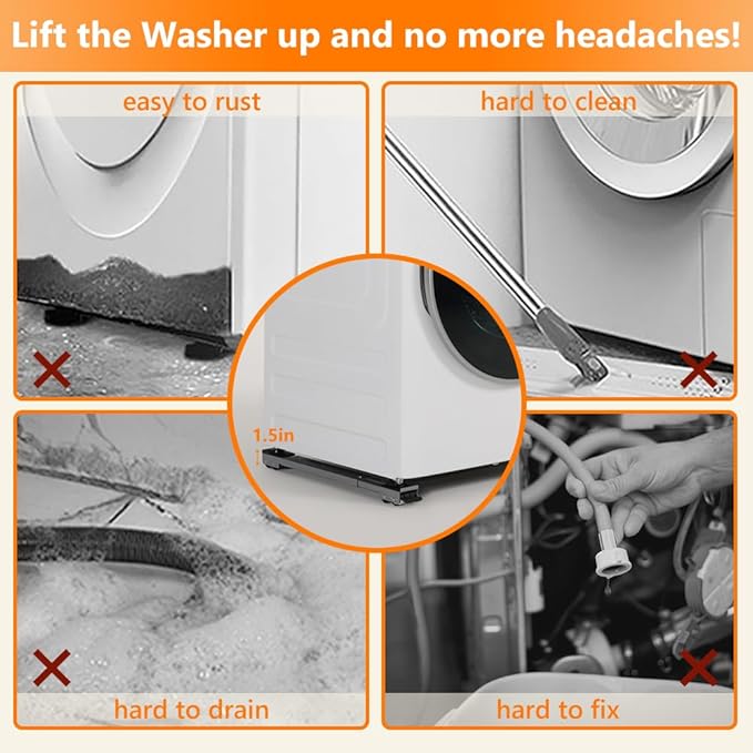 LUCKUP Heavy Duty Appliance Rollers, Extendable Washing Machine Stand Furniture Rollers Mobile Fridge Base Furniture Sliders for Refrigerators Washer and Dryer Support 660 lbs, Silver