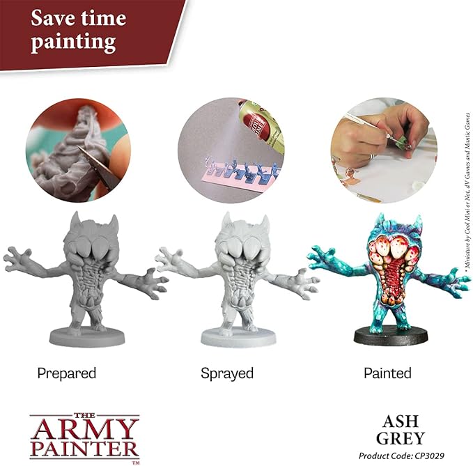 The Army Painter Colour Primer Ash Grey, 400 mL Acrylic Spray Primer, Spray Paint for Miniature Priming Basecoat, Tabletop Roleplaying, Boardgames, and Wargames Miniature Modelling