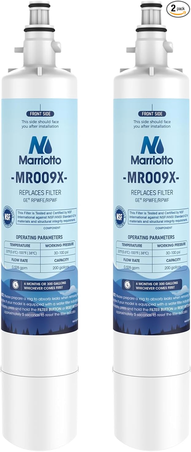 MARRIOTTO Replacement for GE® RPWFE, RPWF (Built-in CHIP) Refrigerator Water Filter, Compatible with GFE28GELDS, PFE28KELDS, PFE28KYNFS, GFD28GELDS, GYE22HMKES, GFE28GYNFS, GFD28GYNFS, Pack of 2