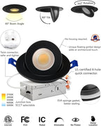 Adetu 4 inch 5CCT Gimbal Black Led Recessed Lights, 360°+90° Adjustable Directional Recessed Lighting, 2700K/3000K/3500K/4000K/5000K Dimmable Retrofit Eyeball Can Lights with Jbox, ETL（Black, 6 Pack）