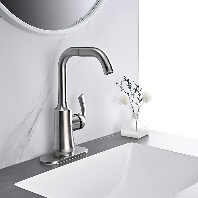 6 Inch Faucet Deck Plate for Bathroom Sink - Universal Fit for 1 Hole or 3 Hole 4 Inch Centerset Basins - Escutcheon Faucet Plate - Stainless Steel Faucet Hole Cover(Brushed Nickel)