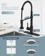 Kitchen Faucet Set, Black Kitchen Sink Faucets with Pull Down Sprayer and Soap Dispenser, Single Handle Stainless Steel Faucets for Kitchen Sinks, Farmhouse RV Faucet with Deck Plate