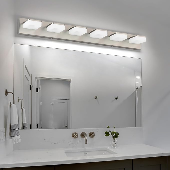 Brushed Nickel Vanity Lights for Bathroom 6-Light Vanity Lighting Fixtures for Mirror 39" Adjustable 5500K Modern LED Vanity Light Over Mirror, Bath Wall Lighting Fixtures