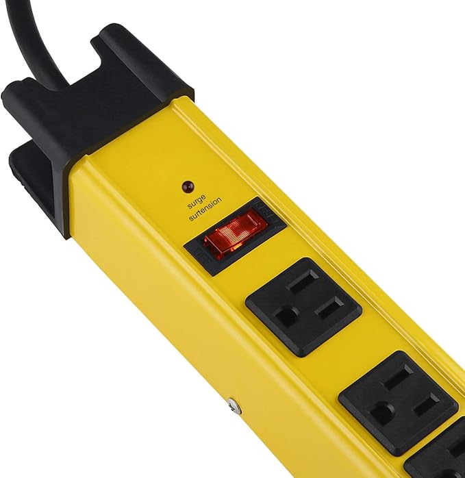 Heavy Duty Power Strip Surge Protector, 6 Outlet Industrial Power Strip with 15A, 10 FT Cord, 1200 Joules ETL Listed. Yellow