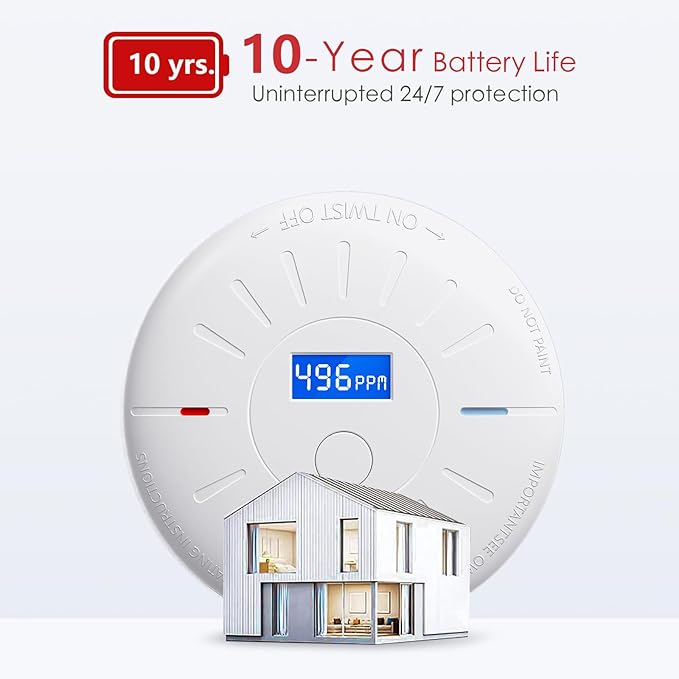3 Pack 10 Year Battery Operated Smoke Detector and Carbon Monoxide Detector, Travel Portable Photoelectric Fire Co Alarm for Home, Kitchen