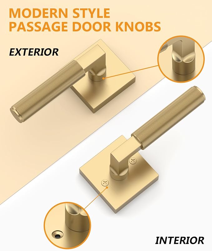Asidrama 4 Pack Champagne Bronze Passage Door Handles, Door Lever with Door Knobs Indoor for Bedroom or Bathroom, Heavy Duty Door Handles Interior with Locks for Left Right Sided Doors