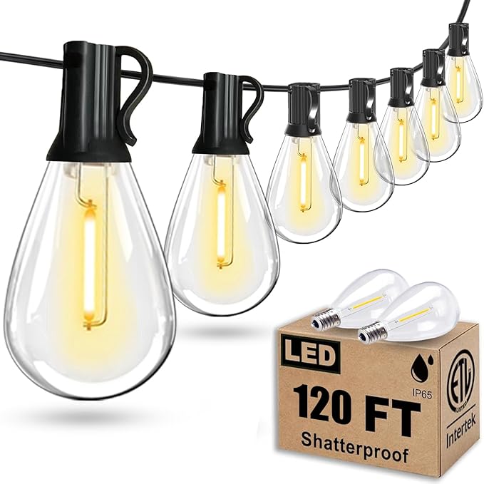 Tenmiro 120FT Outdoor String Lights, Ultra Long Waterproof 30+2 Edison Shatterproof Bulbs Led Outside Patio Lights for Porch Deck Garden Backyard Balcony Wedding Party Decor