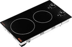 VEVOR Electric Ceramic Cooktop, Built-in Electric Stove Top, with Glass Panel, Knob Control, 11 Heat Levels, for Diverse Cooking Requirements (12inch-2burners/220V)
