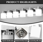 6-Light Bathroom Light Fixtures, Chrome Vanity Lights for Bathroom Mirror Lamp with Milky White Square Glass Shade, E26 Base Modern Wall Sconce Kitchen Light Fixtures Led Vanity