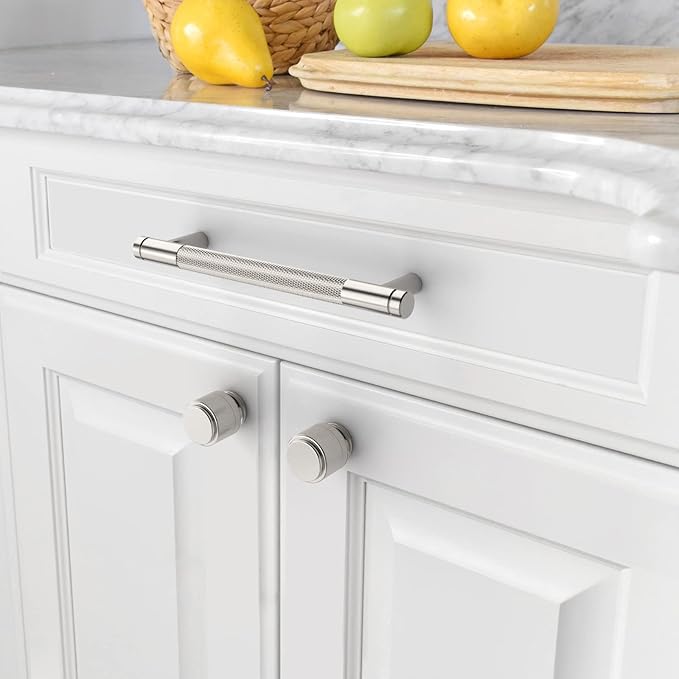 Amerdeco 10 Pack Brushed Satin Nickel Knurled Cabinet Pulls 5 Inch Center to Center Kitchen Cabinet Handles for Drawer Dresser, Cupboard and Wardrobe ZH0031