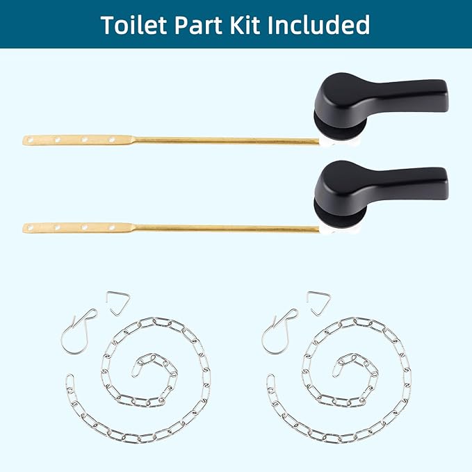 Hygie Rinse 2PCS Black Metal Toilet Handle Lever Flush Replacement, Universal Front Mount Toilet Handle with Stainless Steel Flapper Chains, Toilet Repair Kit