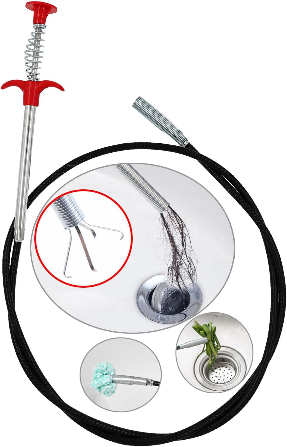 118.1 Inch Drain Clog Remover Grabberable Pick Up Tool 4 Claws-Shower Hair Clog Remover,Drain Snake Grab Trash Hair Clogs from Sink,Downspout Tube Hose Drain Cleaning Litter Pick