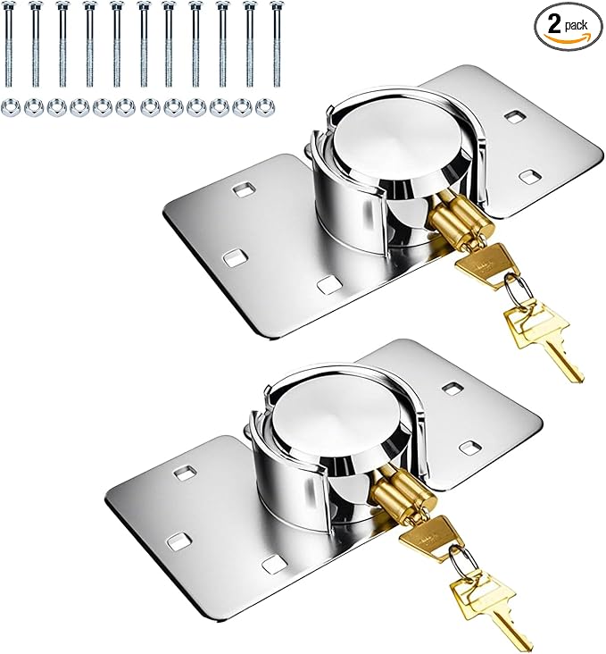 2 Pack Heavy Duty Hidden Shackle Padlock with Hasp, 2.87”/73mm Solid Steel Puck Lock Keyed Alike with Locking Hasp, 80mm Screws, Fits for Trailers, Trucks, Vehicles, Garage, Shipping Container