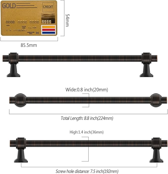 Amerdeco 10 Pack Oil Rubbed Bronze Cabinet Pulls 7.5 Inch(192mm) Hole Center Drawer Pulls Cabinet Hardware Kitchen Cabinet Handles for Bathroom ZH0069