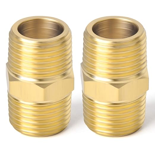 TAISHER 2PCS Brass Pipe Fitting Adapter, Hex Nipple, 1/2-Inch Male Pipe x 1/2-Inch Male Pipe
