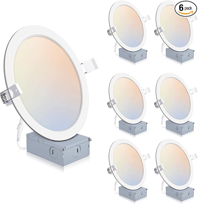 6 Pack Recessed Lighting 8 Inch with Junction Box, 5CCT 8 Inch LED Recessed Lights Dimmable 2700K/3000K/4000K/5000K/6000K, 18W 1400lm Ultra Thin Recessed Lighting - ETL and Energy Star Certified