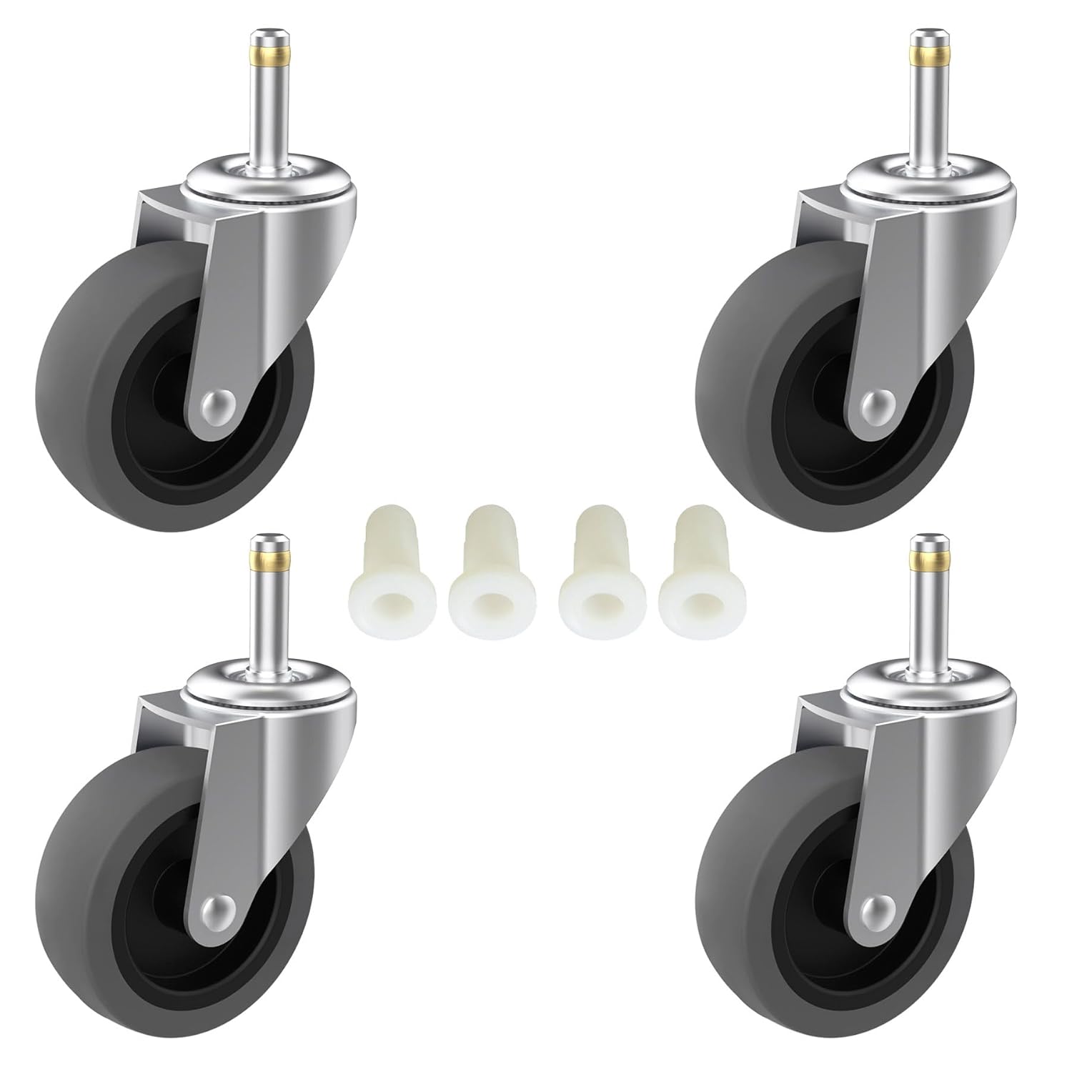 3-Inch Swivel Stem Caster for Rubbermaid Mop Bucket Utility Cart, 7/16-Inch Stem Diameter Rubber Wheel Set of 4, Heavy Duty TPR Weber Grills Shop Vac Replacement Wheels