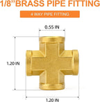 GASHER 2PCS Brass Pipe Fitting, Cross 4 Way Pipe Fitting, 1/8" NPT Female Pipe