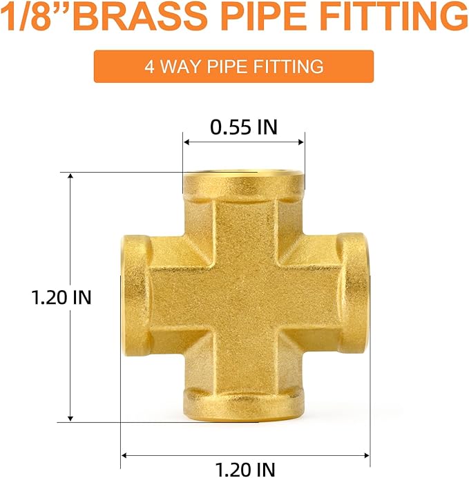 GASHER 5PCS Brass Pipe Fitting, Cross 4 Way Pipe Fitting, 1/8" NPT Female Pipe