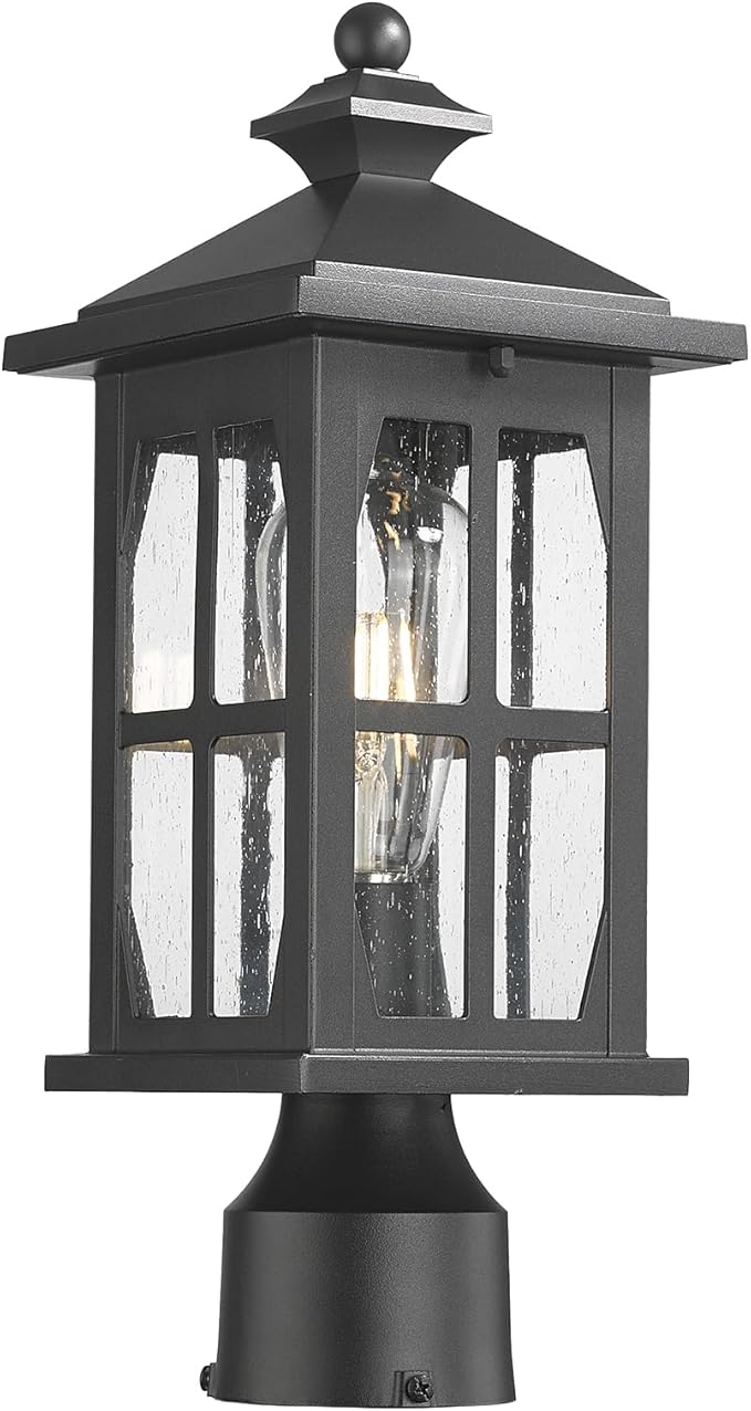 Darkaway Outdoor Post Lights, Exterior Post Lantern Lamp Waterproof Aluminum Housing Lamp with Seeded Glass, Fence Pole Deck Lighting for Garden Patio Pathway Driveway