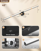 Ensenior Modern Bathroom Vanity Light 48 inch, Built-in Dimmer, 28W Dimmable 5CCT Led Bath Lights, Black Bar Vanity Lights for Bathroom Mirror Cabinets Bedroom-FCC Certificated