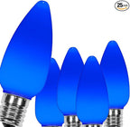 25-Pack OptiCore LED C9 Blue Light Bulbs - Vintage Christmas Light Replacement Bulbs, Smooth Vintage Ceramic Style, E17 Base (Smooth)