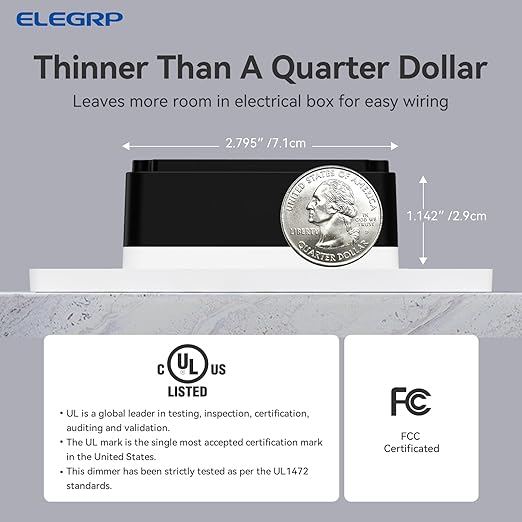 ELEGRP Dimmer Switch, Digital Dimmer Light Switch for LED Lights 150W, INC/HAL 450W, 3 Way LED Dimmer Switch, Needs Neutral Wire, Wall Plate Included, UL Listed, 6 Pack, Matte White