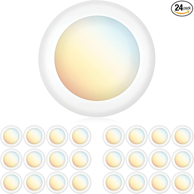 PARMIDA (24 Pack) 5/6 Inch Dimmable 5CCT LED Disk Lights, 15W Surface Mount Ceiling Lighting, 5 Color Selectable 2700K/3000K/3500K/4000K/5000K, 1100lm, J-Box Or Recessed Can Installation, UL-Listed