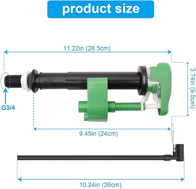 Toilet Fill Valve, Compatible With TOTO Vintage Supply Valve With G3/4 Connection, Equipped With G1/2 Adapter, Filter & Supply Tube, WC Replacement Part, Repair Accessory